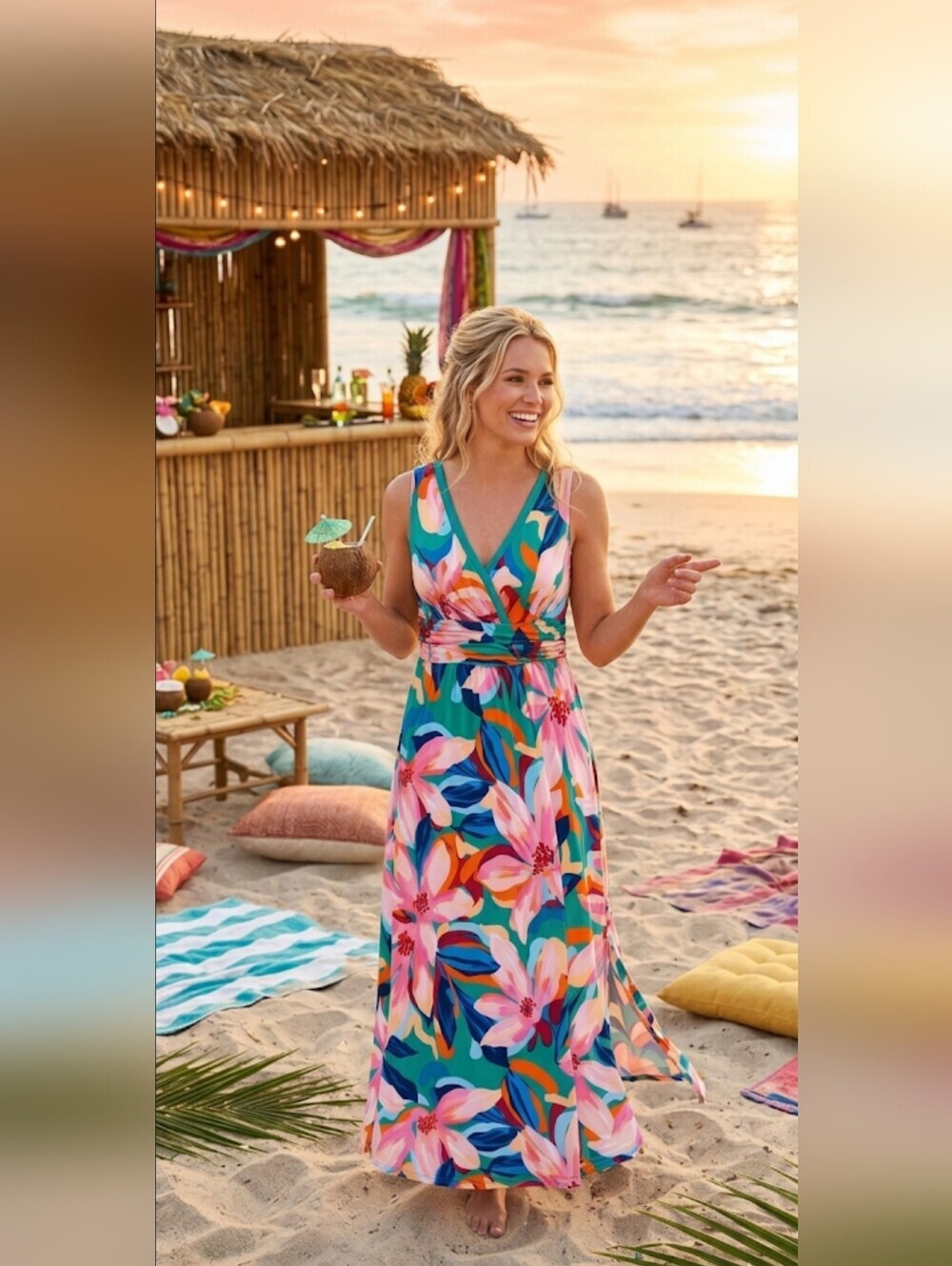 Papagallo NWT Women's Floral Multicolor Sleeveless Maxi Dress Size M
